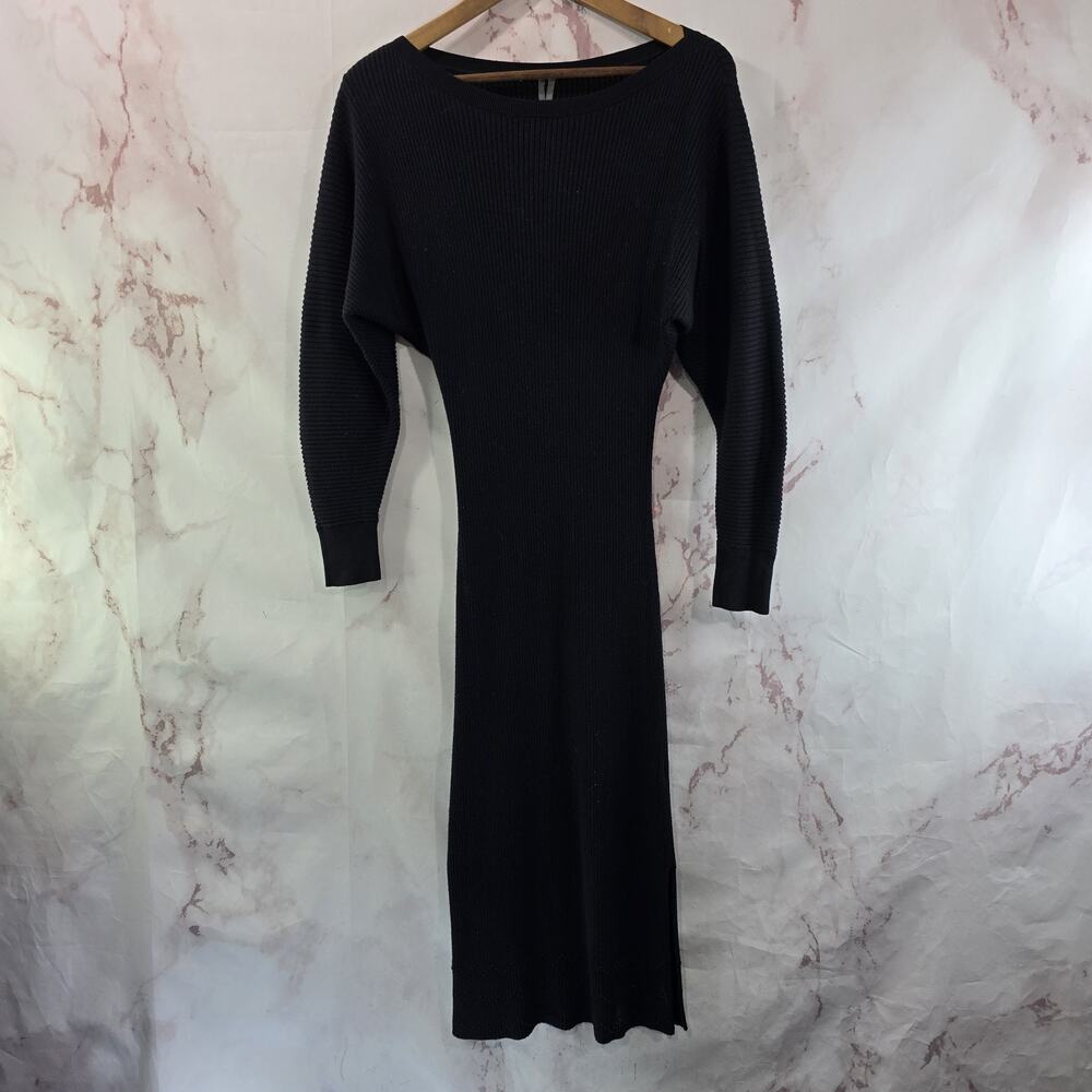 By Anthropologie Dress Womens Xs Black Sweater Shea Ribbed Batwing Dolman Midi